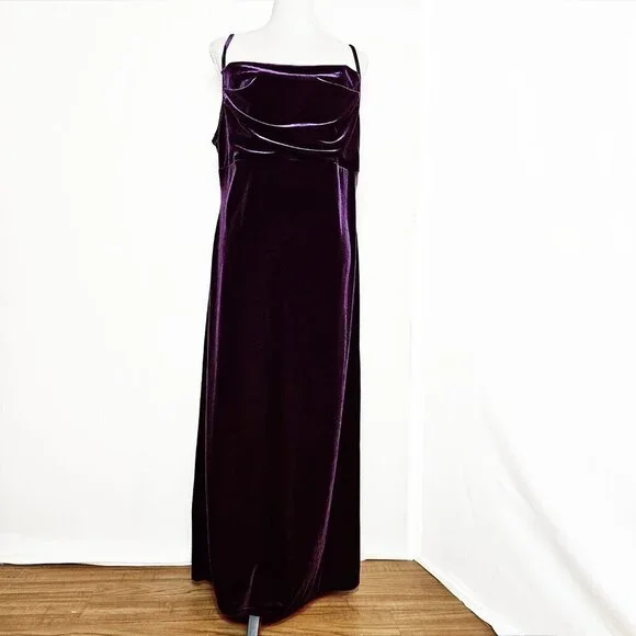 Dark Purple Velvet Empire Maxi Dress St Michael Marks & Spencer Vintage - Picture 1 of 6